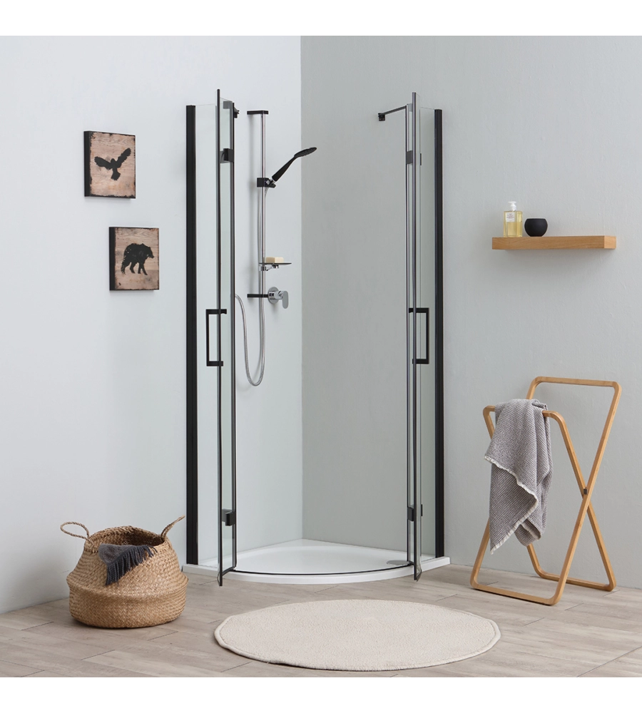 BOX DOCCIA "STELLA" SEMICIRCOLARE ALLUMINIO NERO, 80X80X190 CM